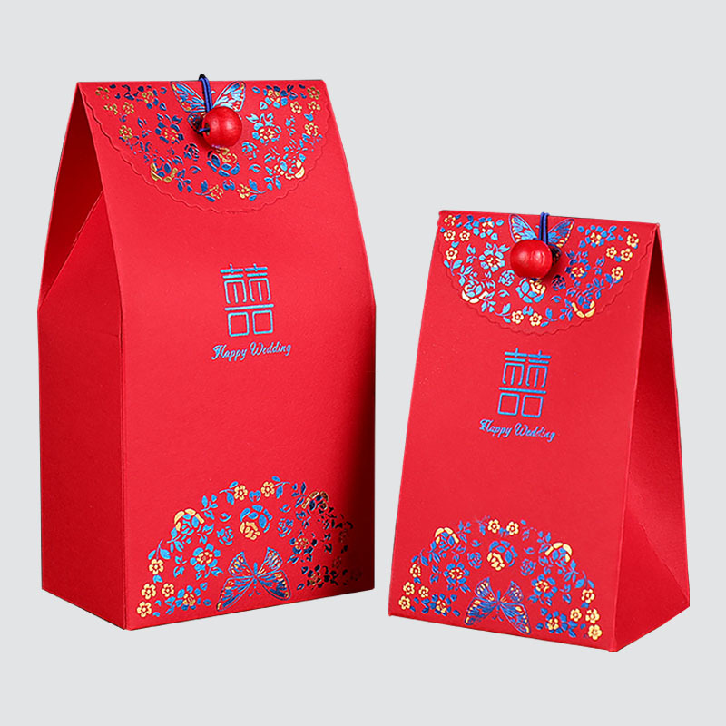 Red gift paper bag for wedding packaging box